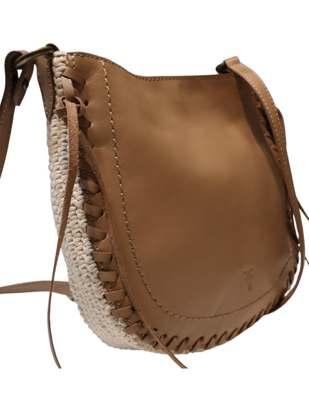 FRYE Hailey Leather Convertible Crossbody Bag with Woven Sides NWOT Western Boho